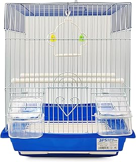 BPS Vogelkäfig für Wellensittiche, Kanarienvogel, mit Futternapf, Tränke, Springhaken, Sitzsta…
