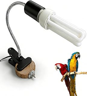 KINGYEENUO Vogelkäfig Leuchte Combo Kit, Clip Lampe mit Holzspiegel & 2,4 UVB UVA 20W kompakte L…