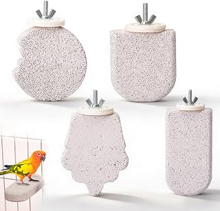 4 Stück Vogel Sitzstange aus Mineralstein, Naturstein Sitzstange für Vögel Wellensittich Sitzs…
