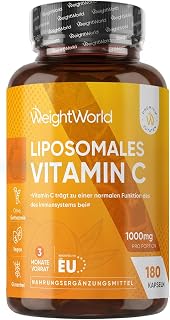 WeightWorld Liposomal Vitamin C – 1000 mg Vit C, 180 vegane Kapseln | 100,2mg Sonnenblumenphospho…
