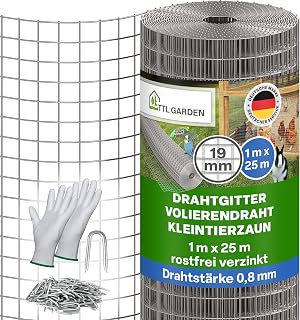 TTL GARDEN Guard-LINE Drahtgitter 1 x 25m – 19mm Maschenweite 0,8mm Draht | – feinmaschig rostfre…