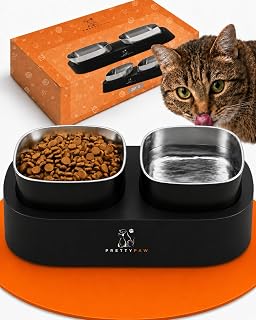 Pretty Paw Katzennapf Erhöht mit 2 Edelstahl Schalen, Schwarz
