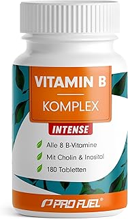 Vitamin B Komplex INTENSE – 180 Tabletten – alle 8 B-Vitamine (B1, B2, B3, B5, B6, B7, B9, B12) +…