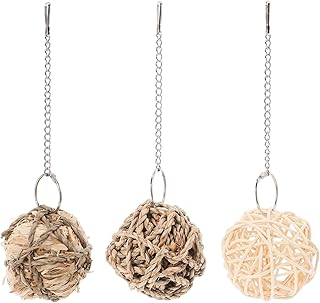 DECHOUS 3 Stück Teiliges Kauspielzeug Set für Papageien und Sittiche aus Natürlichem Rattan Ve…