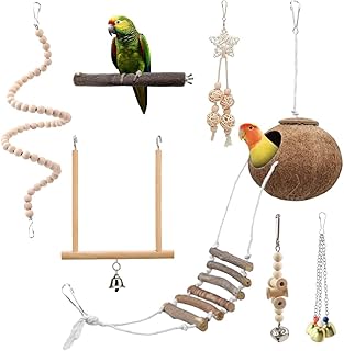 7 Stück Vogel Spielzeug Set für Wellensittiche & Papageien, Naturholz Vogelkäfig Zubehör mit …
