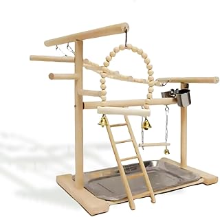 Holz Papageien-Spielständer – natürlicher Vogel-Kletterbaum mit Leiter & Schaukel – Robuste…