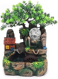 Zimmerbrunnen, Tischbrunnen mit LED Beleuchtung und Zerstäuber, Zimmerspringbrunnen Wasserfall S…